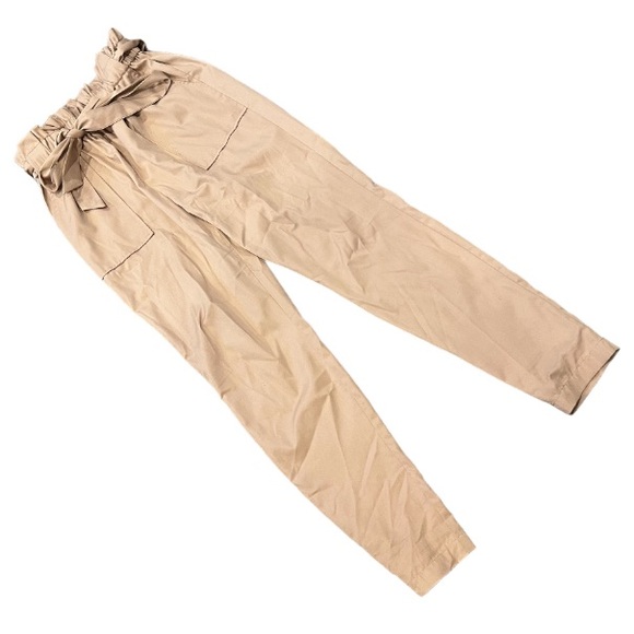 Dusty Rose Sateen High Waisted Paper Bag Style Trousers - Picture 1 of 12